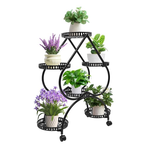 6 Trays Metal Plant Stand Outdoor Indoor Flower Pot Rack