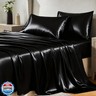 CozyLux Satin Sheets Queen Size Bed Set - 4 Piece Silky Queen Sheet Set, Luxury Black Queen Sheets with Smooth and Soft Microfiber, Includes 1 Fitted Sheet, 1 Flat Sheet and 2 Pillowcases