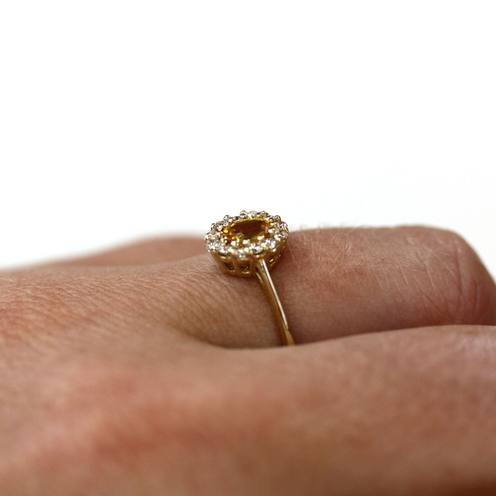 Pre-owned Jewelry By Arsa 0.8 Ctw Natural Yellow Sapphire & Diamond 14k Yellow Gold Halo Engagement Ring