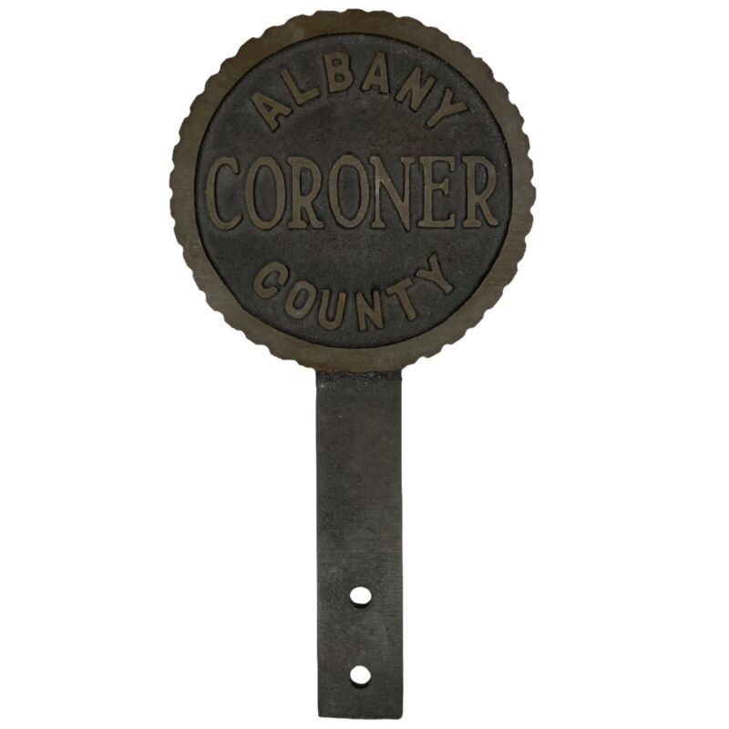 Vintage County Coroner Vehicle Radiator Badge Medallion. Albany NY. Bronze