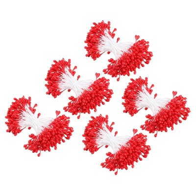 300 Pcs 5mm Double Heads Flower Stamen Artificial Flower Pistil Red