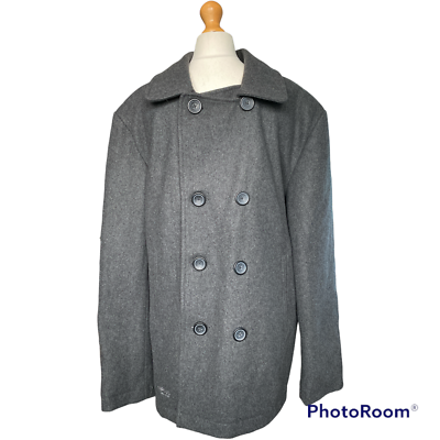 Surplus Pea Coat Vintage Raw Mens Military Inspired Jacket Grey Wool Mix XXL 2XL