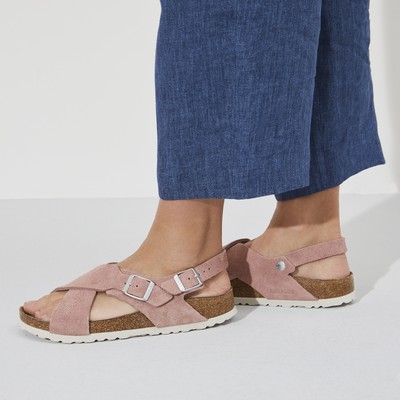 BIRKENSTOCK TULUM PINK CLAY SUEDE LEATHER MEDIUM/NARROW WIDTH CROSSED STRAPS SAN
