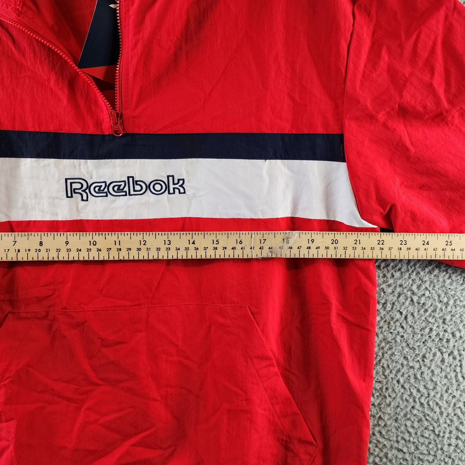 Reebok Retro Colorblocked Quarter-Zip Popover Men's L Vector Red Kangaroo Pocket - Picture 9 of 16