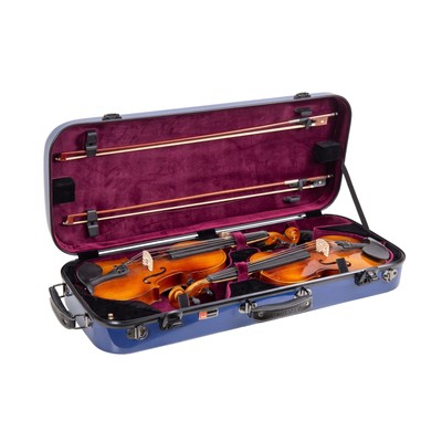 Crossrock Fiberglass Backpack Style Two 4/4 Full Size Violins Case in Navy Bl...