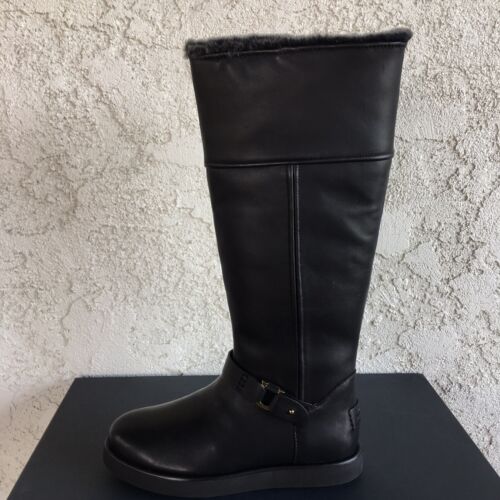 Pre-owned Ugg Classic Berge Tall Black Leather Shearling Knee High Boots Size Us 7 Womens | ModeSens