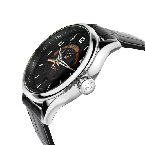 Pre-owned Gv2 By Gevril Men's 42300 Giromondo Black Dial Black Leather Date Swiss Watch