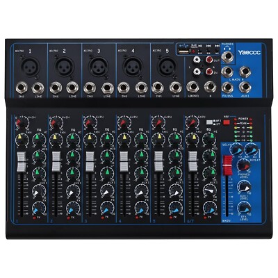 YaeCCC 7 Channel Audio Mixer Console USB Bluetooth Sound Mixing for Studio Live