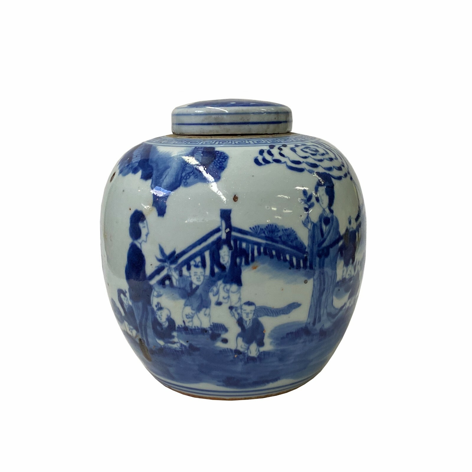 Oriental Hand-paint People Scenery Graphic Blue White Porcelain Ginger Jar ws1706S Oriental Hand-paint People Scenery Graphic Blue White Porcelain Ginger Jar ws1706S