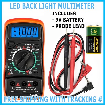 LCD Digital MULTIMETER Voltmeter Ammeter Ohmmeter Volt AC DC Tester Leads Meter