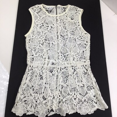 CAbi White Style #800 Open Knit Needle Lace Sleeveless Peplum Top XSmall