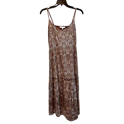 NEW Jude Connally Womens Arora Dress Small Brown Gold Herringbone Maxi Tiered