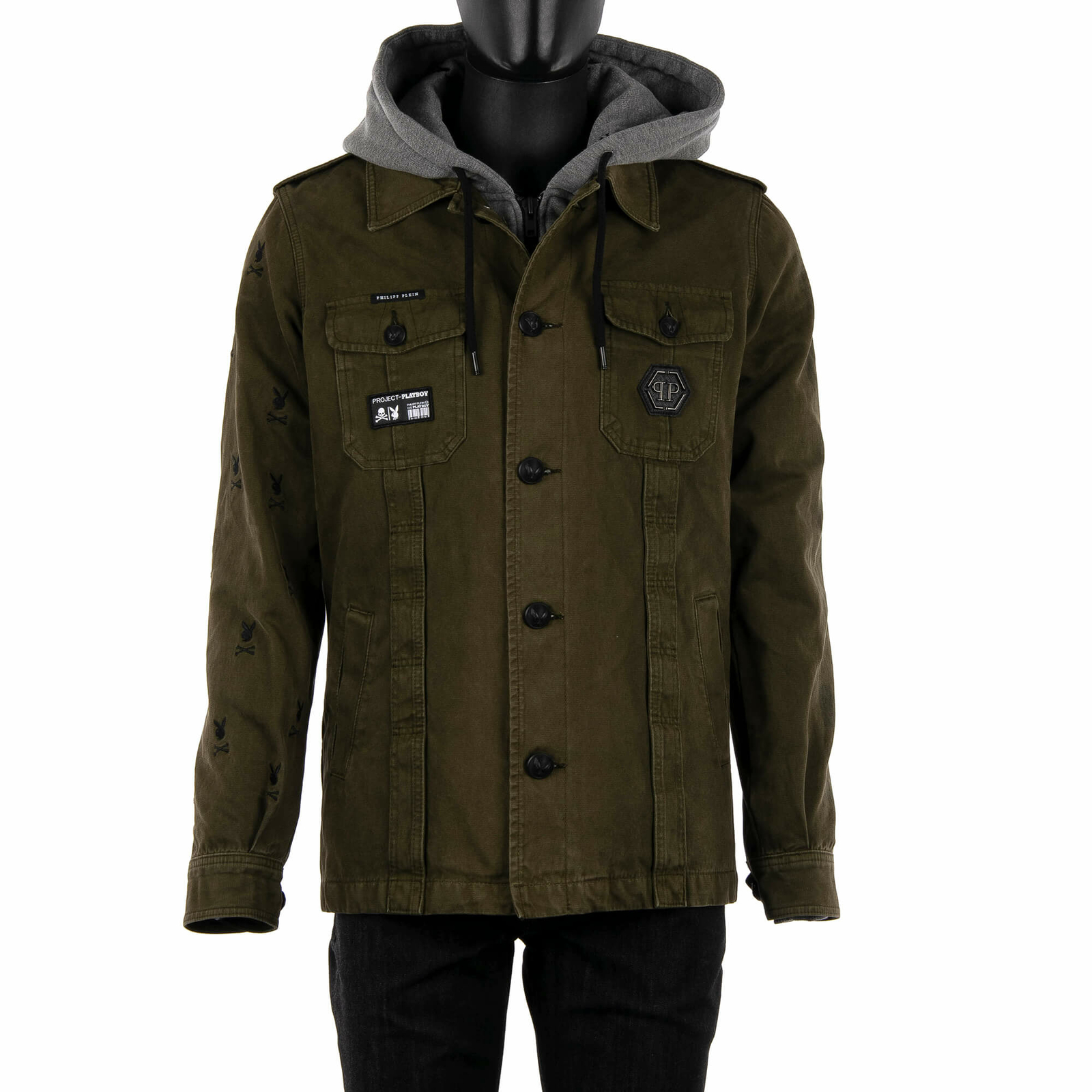 

PHILIPP PLEIN x PLAYBOY Army Transformer Parka Jacket w. Толстовка с капюшоном Green Grey 08350, Зеленый