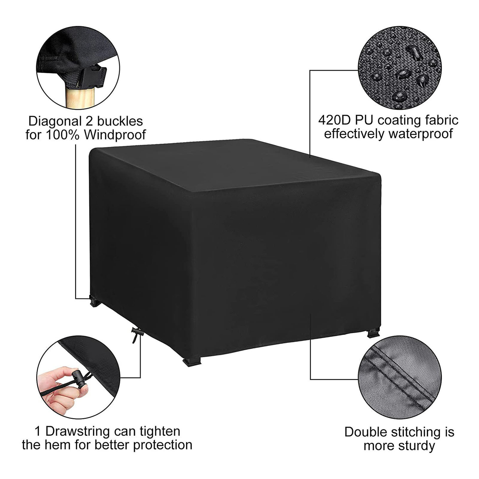 Cover Table Duty Fire Square Coverage 420D 33*24" Pit/Bistro Full Outdoor Heavy
