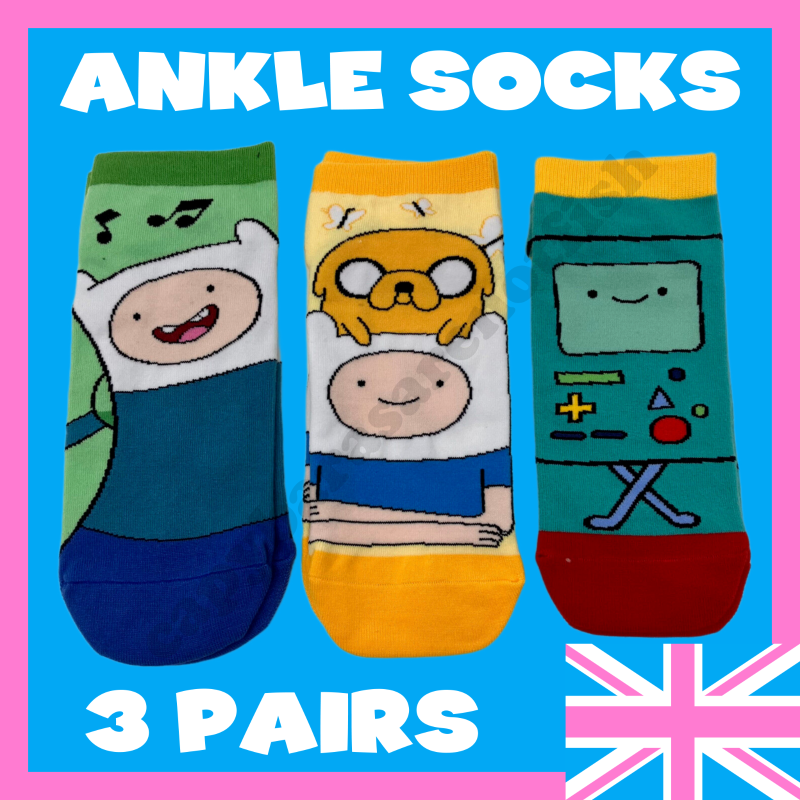 Adventure Time Finn, Jake & BMO Adult Women Ankle Socks, 3 Pairs, Official, New