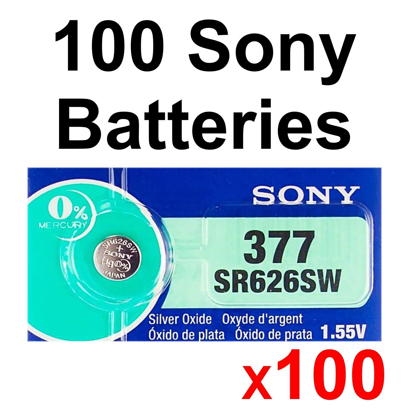 100 NEW SONY 377 SR626SW SR66 V377 1.55V watch battery (100