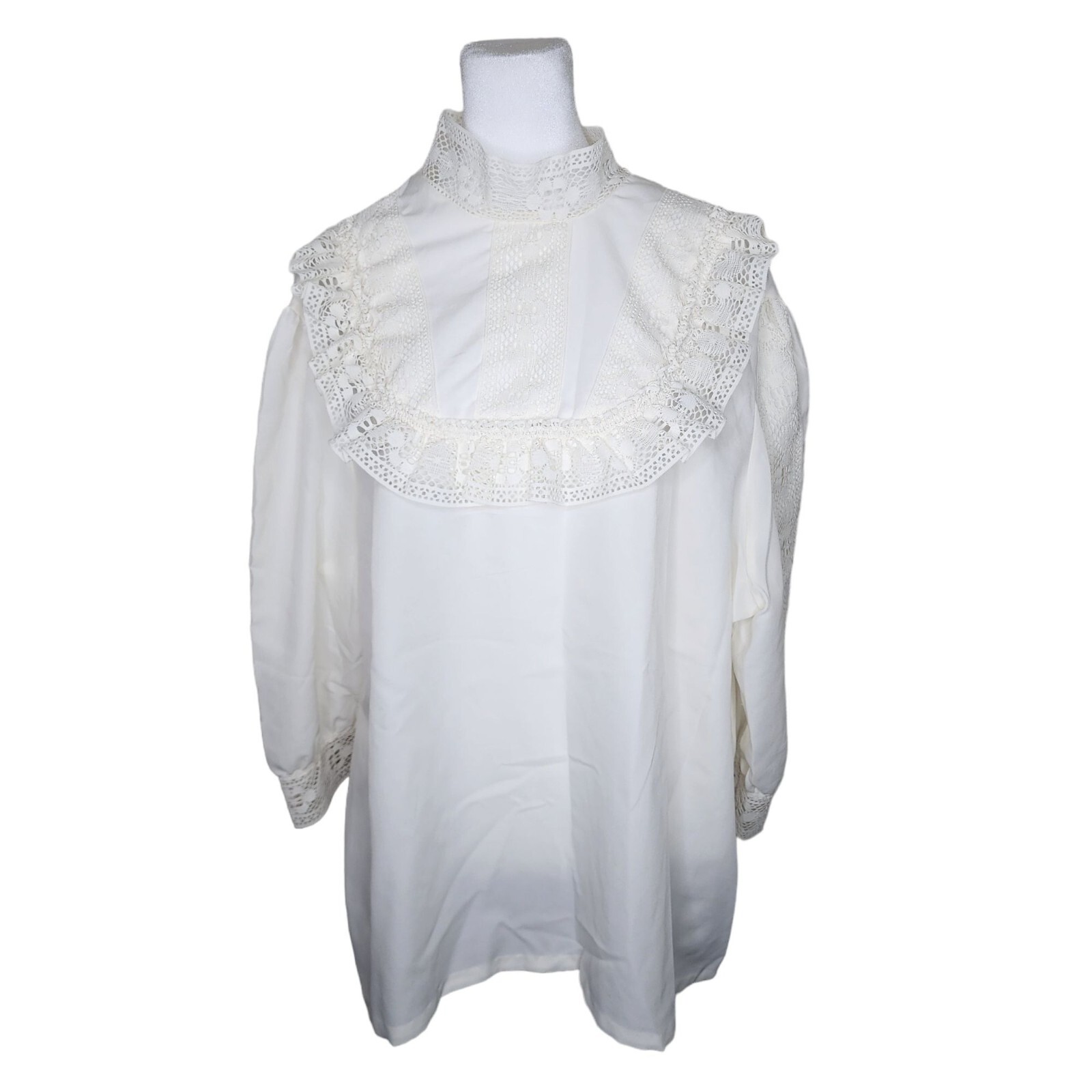 トップス vintage white lace high neck blouse Vintage Womens White Lace High Neck Blouse Long Sleeve