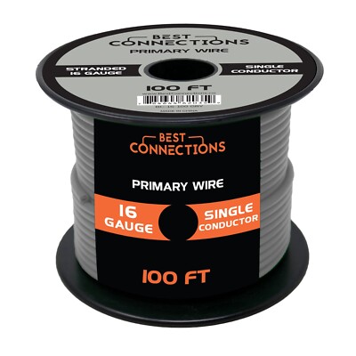 16 Gauge Car Audio Primary Wire (100ft Gray)  Remote, Power/Ground Electrical