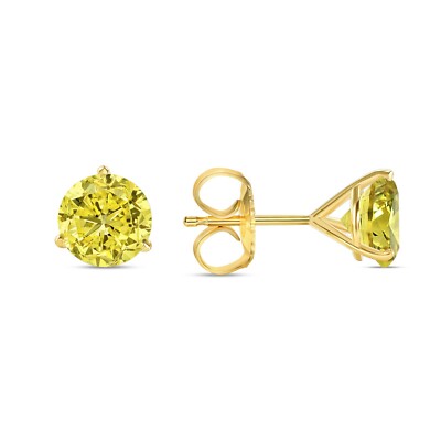 Pre-owned Shine Brite With A Diamond 6 Ct Round Canary Earrings Studs Solid Real 18k Yellow Gold Push Back Martini