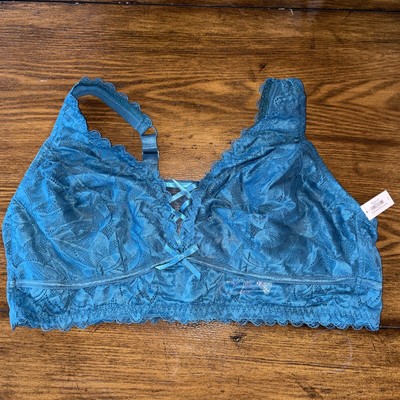Adore Me Alessa Unlined Plus Bralette Blue Coral Longline Laceup Look Size 3X