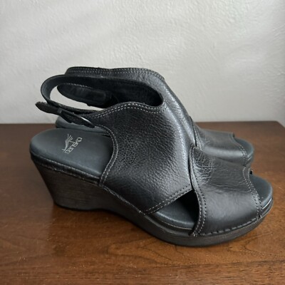 Dansko Vanda 39 US 8.5 - 9 Distressed Black Wedge Sandals