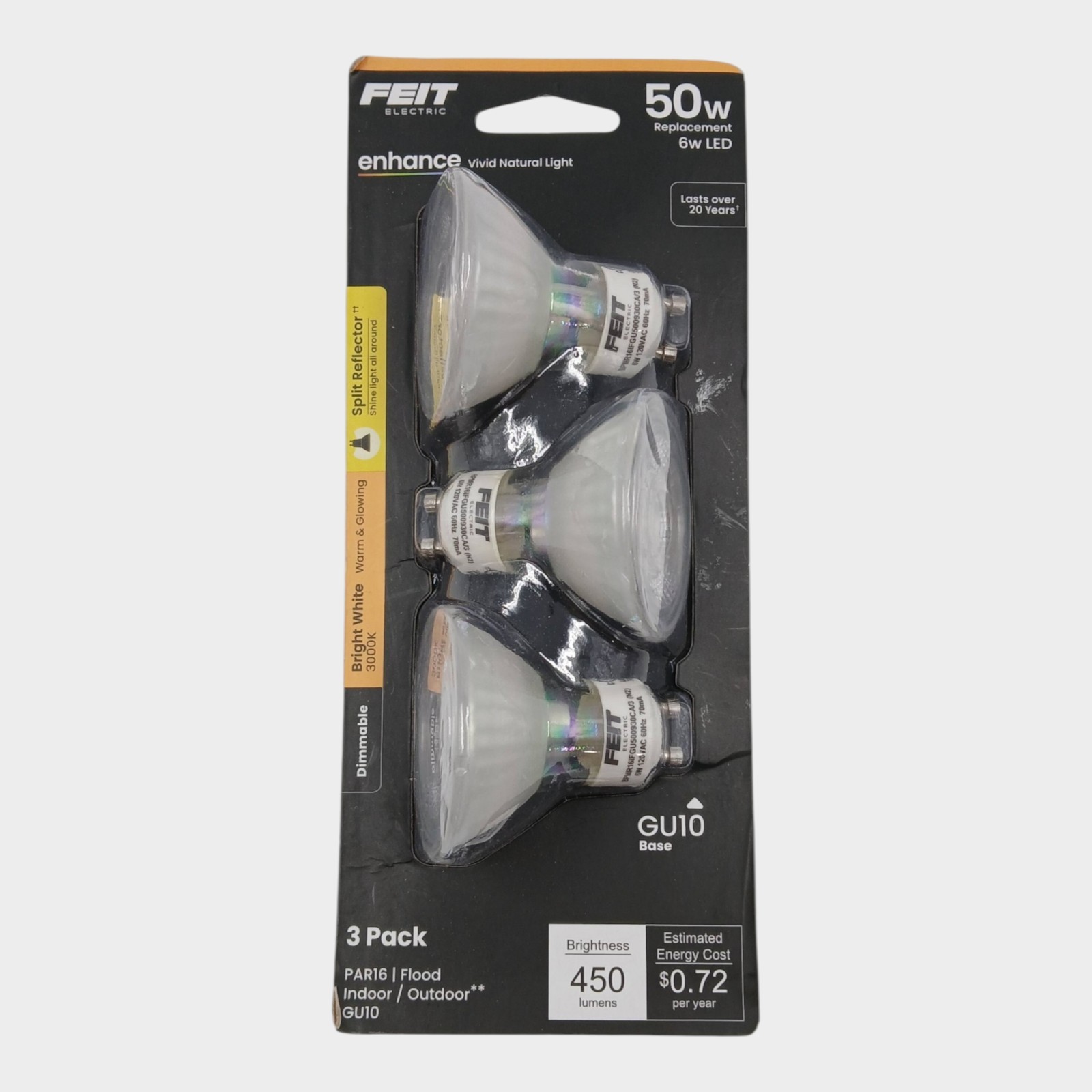 Feit Electric Enhance MR16 GU10 LED Bulb Daylight 50 Watt Equivalence Pack of 3