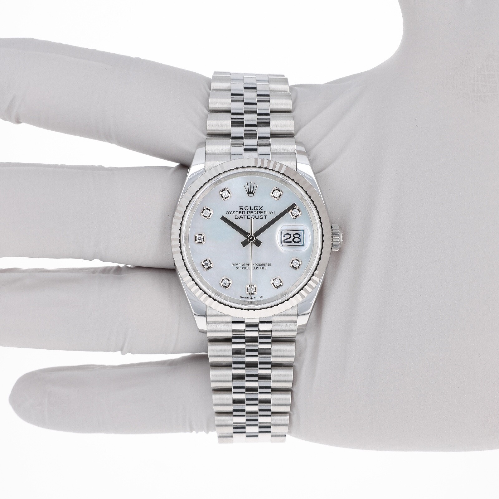 Pre-owned Rolex Datejust 36 Mm 126234 Mother Of Pearl Unworn 2024 White Mop Jubilee