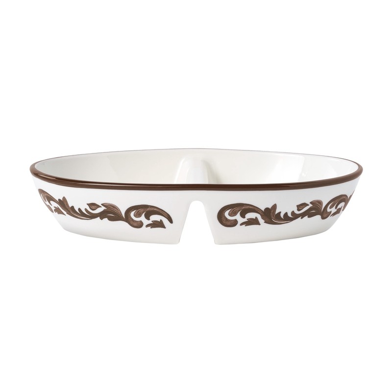 Brown Audrey Oval Stoneware Divided Serve Platter