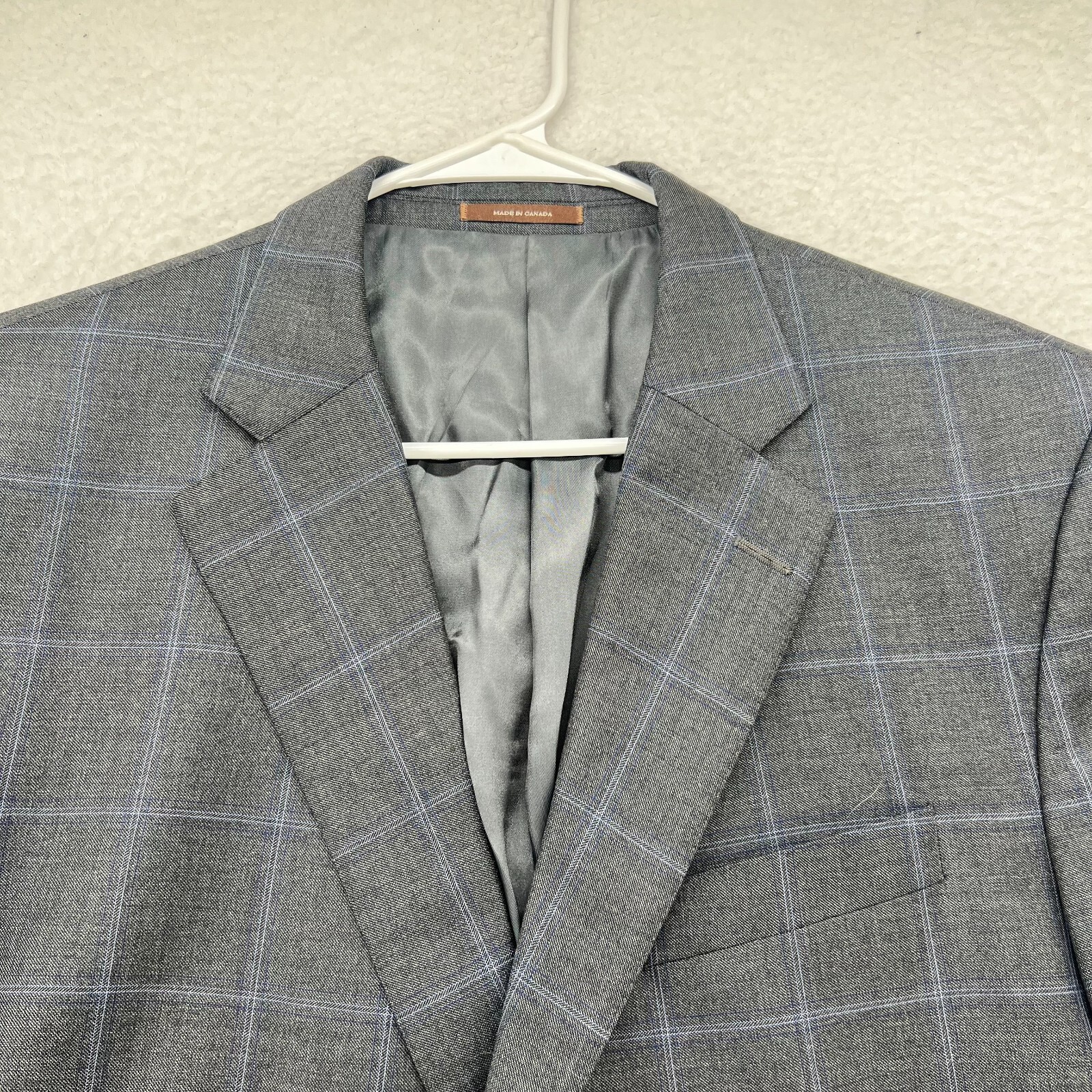 Peter Millar 44 Tall Wool Blazer Sport Coat Gray Blue Windowpane Jacket