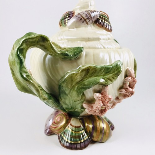 Fitz and Floyd Oceana Nautilus Sugar Bowl Shells Handcrafted Hand Painted