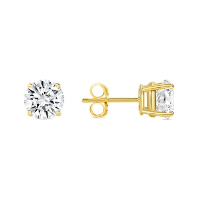 Pre-owned Shine Brite With A Diamond 1 Ct Round Lab Created Grown Diamond Earrings 14k Yellow Gold F/vs Basket Push