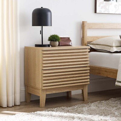 Modway Render Mid-Century Modern Two-Drawer Bedside End Table in Oak