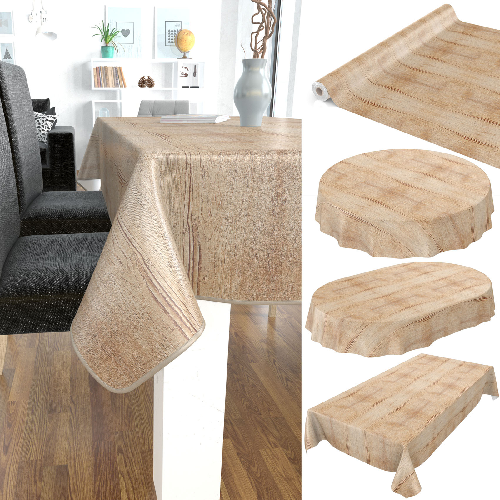 Pflegeleicht Tischdecke abwaschbar Wachstuch Holzoptik Braun ANRO Italy