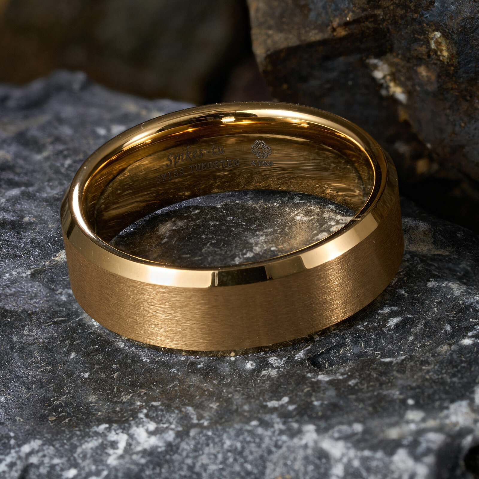 ATOP 8mm Classic Gold Tungsten Ring Comfort Fit Bridal Jewelry Men Wedding Band