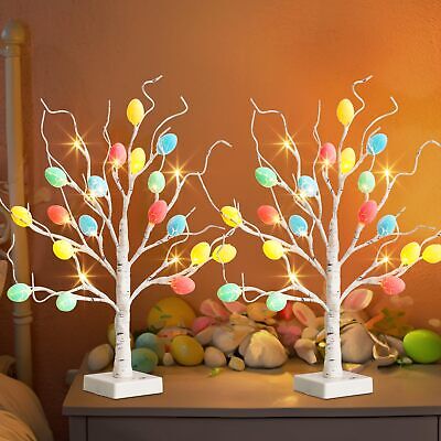 Easter Decorations, Easter Egg Tree Lights, Set of 2 Lighted Easter Tree with...