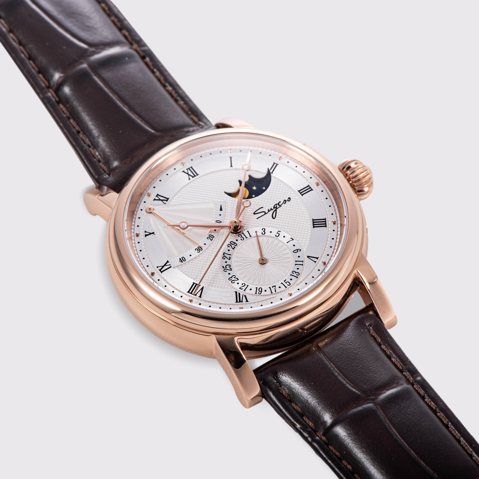 Pre-owned Sugess Moonphase Master High Beat Mechanical Mens Watch Seagull 1963 Su2153gw