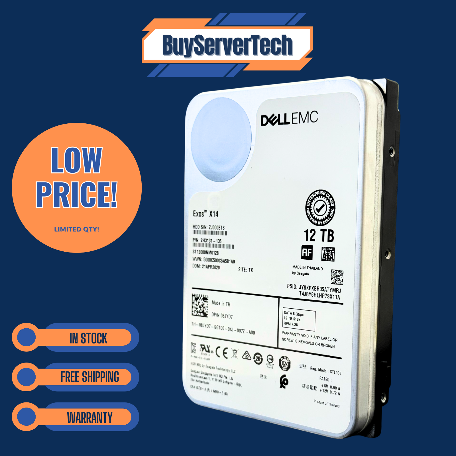 Dell EMC 8JYD7 Seagate Exos X14 12TB SATA 6Gb/s 7.2K 3.5 Dell EMC 8JYD7 Seagate Exos X14 12TB SATA 6Gb/s 7.2K 3.5