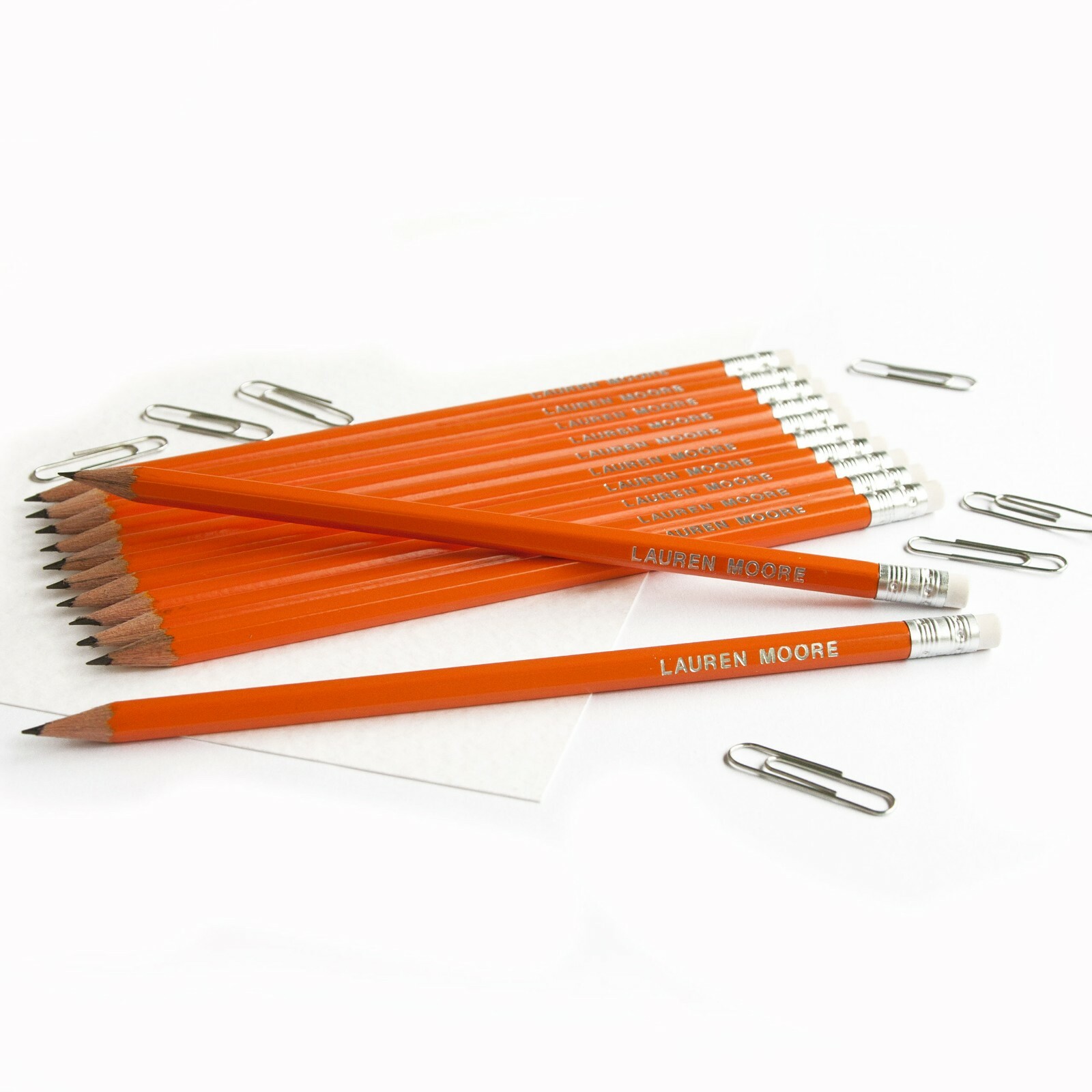 12 Orange Pencils Personalised with Name High Quality Printed/Embossed