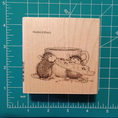 New Wood Mount Rubber Stamp House Mouse Mudpie Muzzy Coffee Cookie give Meet Me
