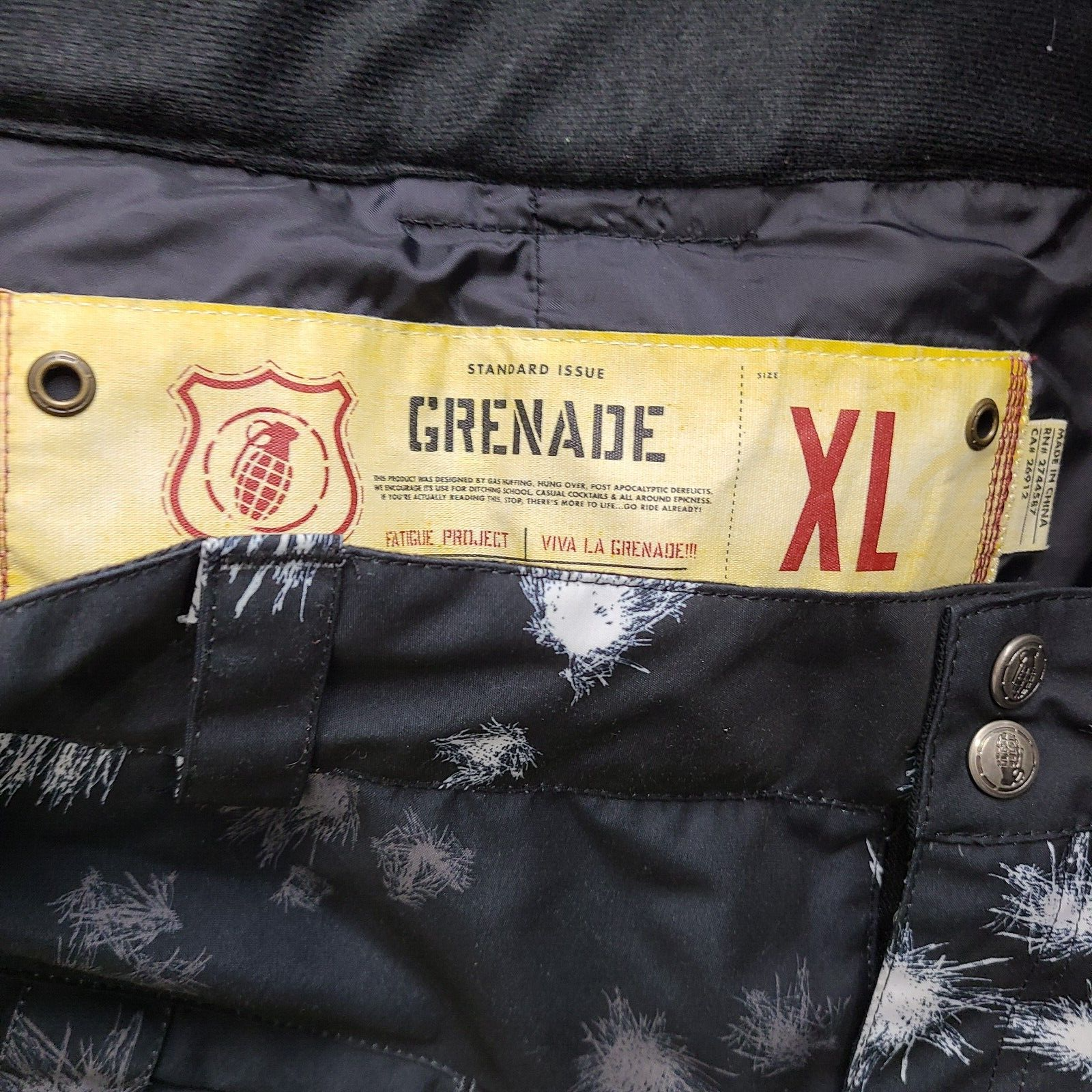 Grenade Cargo Snowboard Ski Winter Snow Pants Black Fatigue Project Size: XL