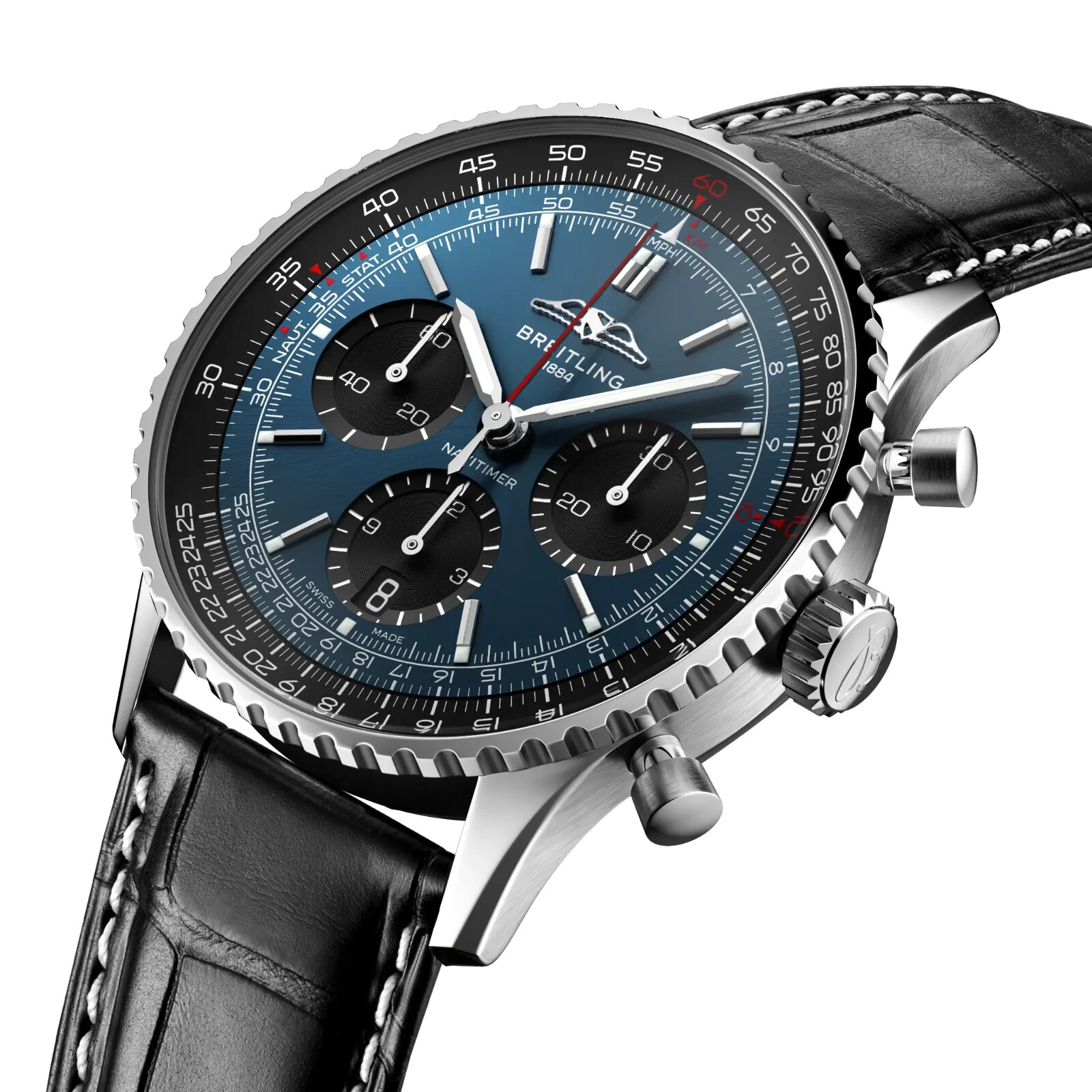 Pre-owned Breitling Navitimer B01 Chronograph 41 Bue Dial Black Strap Watch Ab0139241c1p1