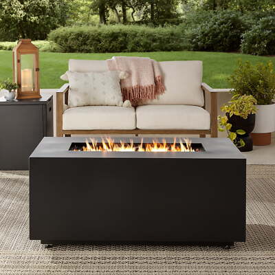 Modern 42'' x 20'' Rectangular 50,000 BTU Propane Matte Black Steel Fire Pit Table