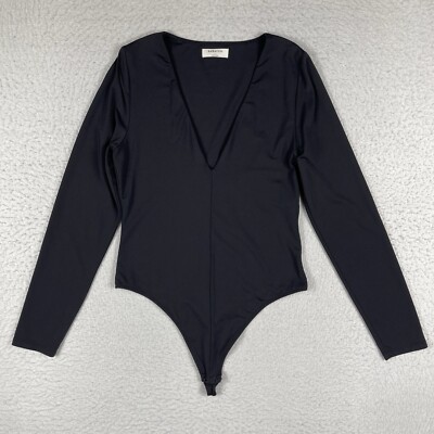 Babaton Aritzia Bodysuit Womens Large Black Long Sleeve Contour Stretch Party