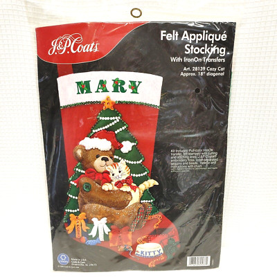 J&P Coats Christmas Stocking Kit Felt Cozy Cat #28139 Vintage Applique New 