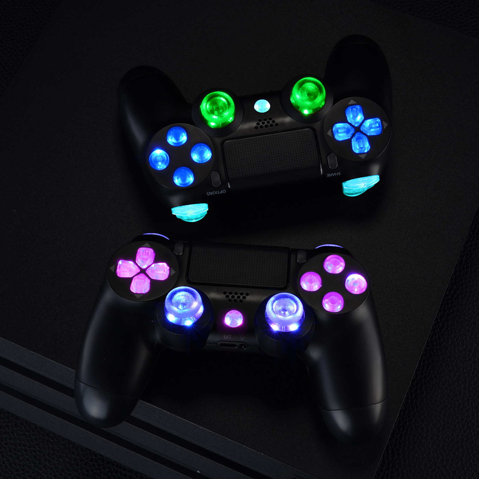 7 Colors D-pad Thumbsticks Home Buttons DTFS LED Kit for PS4