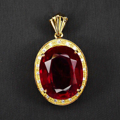 Gorgeous Vivid Red Ruby Rare 27.30Ct 925 Sterling Silver Handmade Gold Pendants