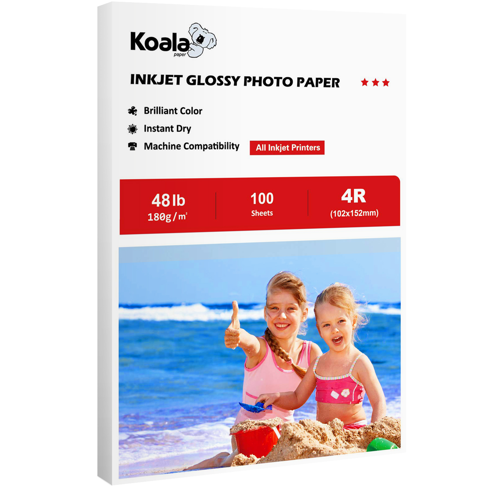 Koala Premium Glossy Photo Paper 4x6 100 Sheets 48lb 180g Inkjet Canon HP Epson