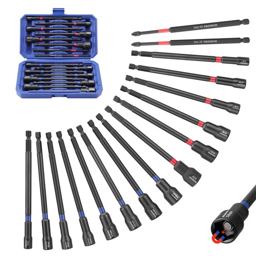 WORKPRO 16PC Magnetic Nut Driver Set and Bit, 6" Long Nut Drivers, Metric & SAE
