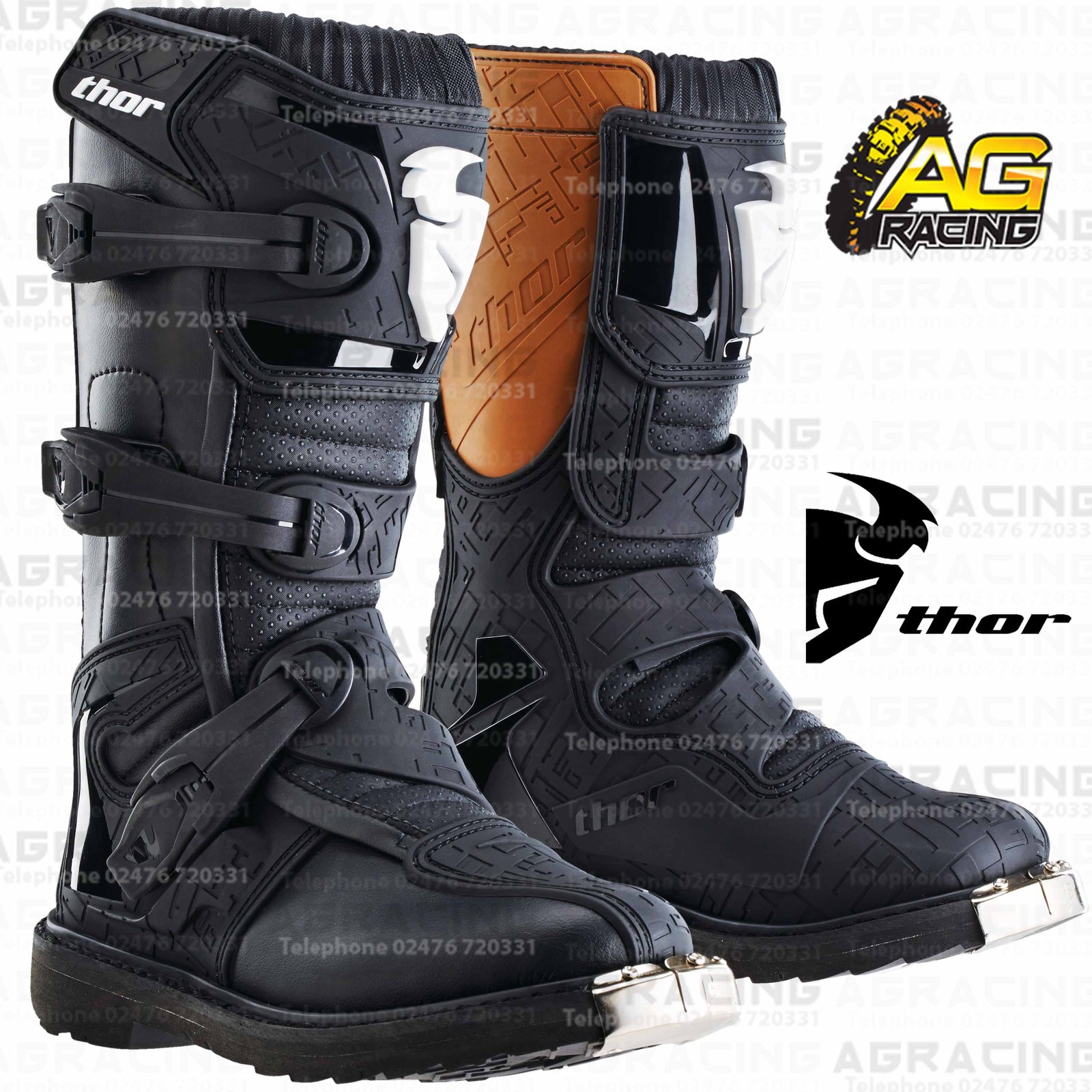 Thor 2015 Youth Kids Black Blitz Boots Size UK 2 US 3 EU 36