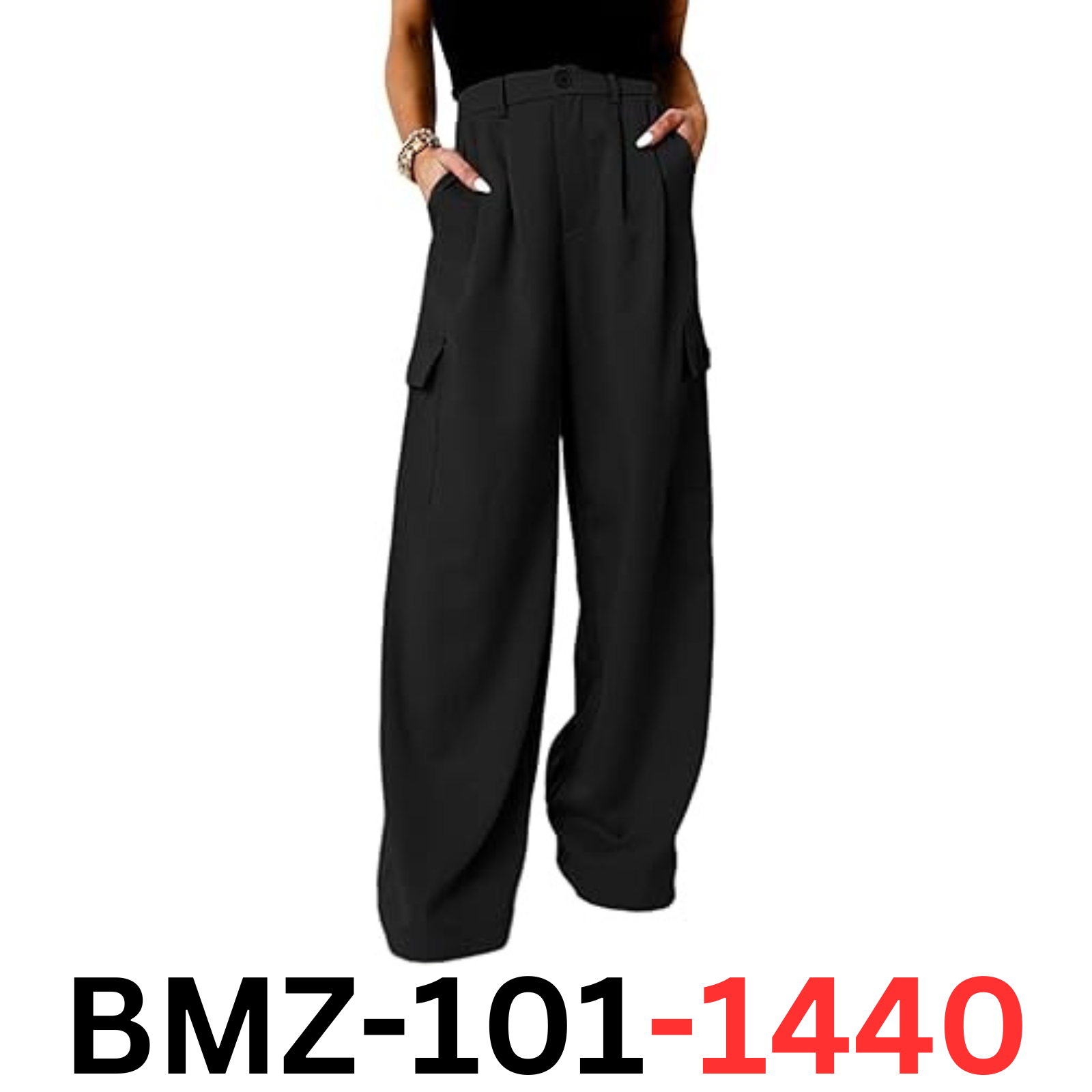 Dokotoo Women's Cargo Black Work Slacks Pants Baggy Wide Leg Trousers, 18 Petite